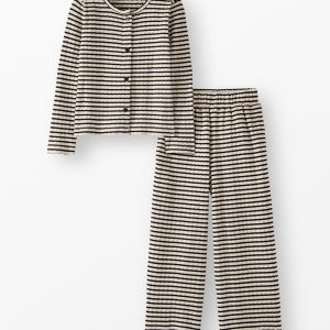 Heart Button Pointelle Cardigan & Wide Leg Pants Set