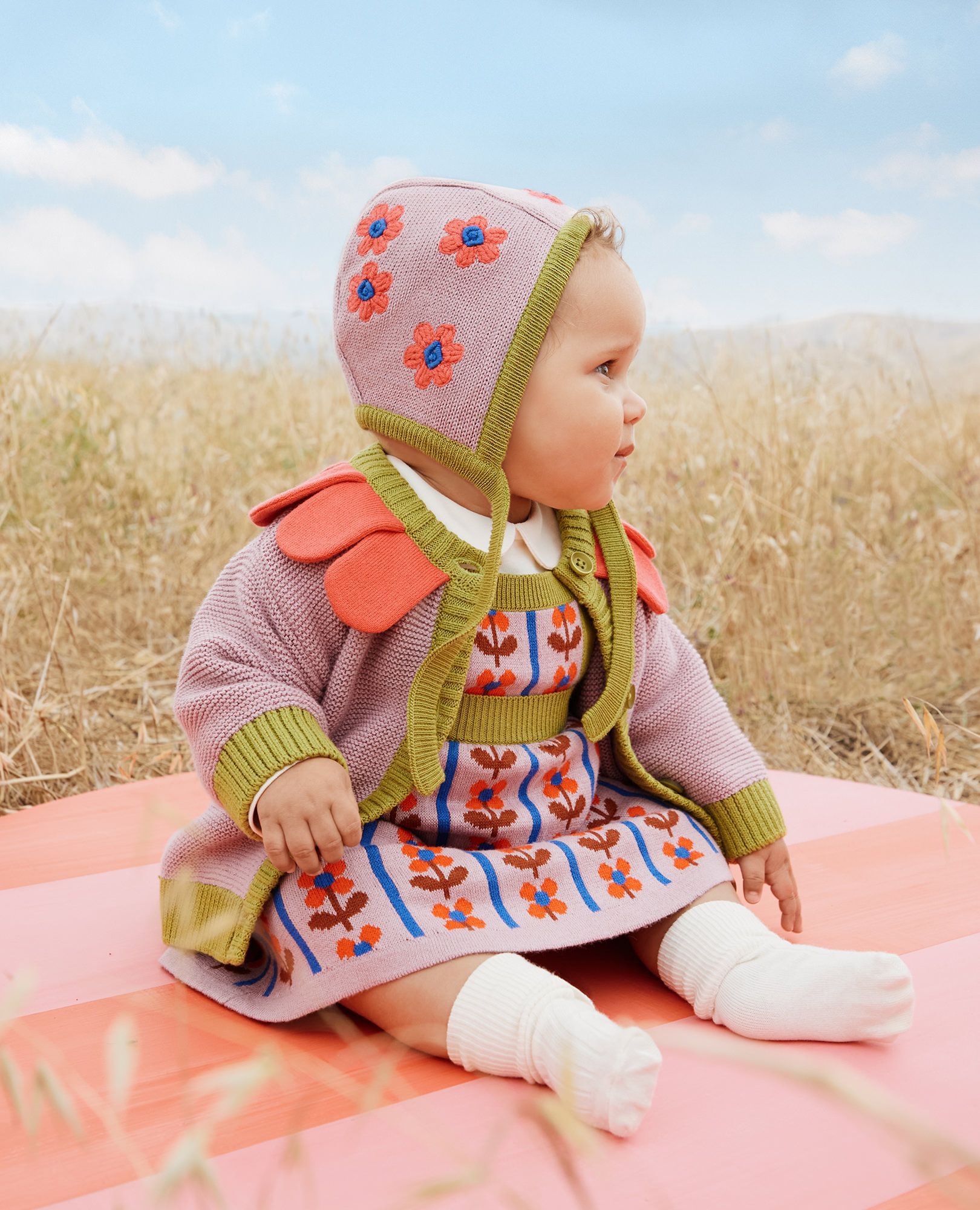 Baby Flower Cardigan & Hat Set