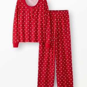Women's Holiday Long Sleeve Waffle Henley Pajama Set