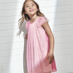 Flutter Sleeve Tulle Paneled Dress