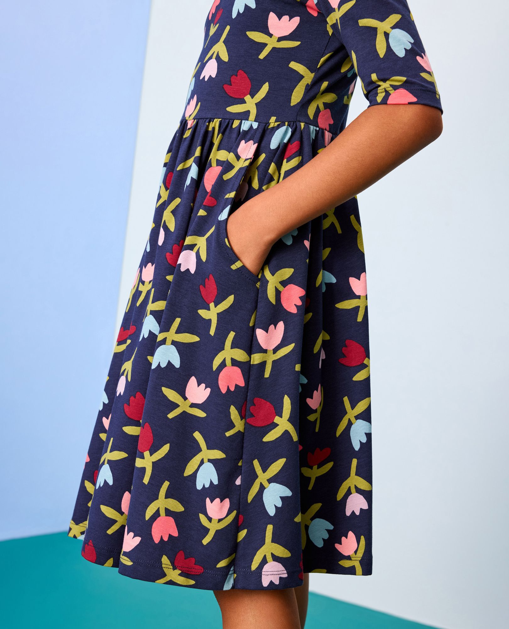 Elbow Sleeve Skater Dress with Pockets - Image 5
