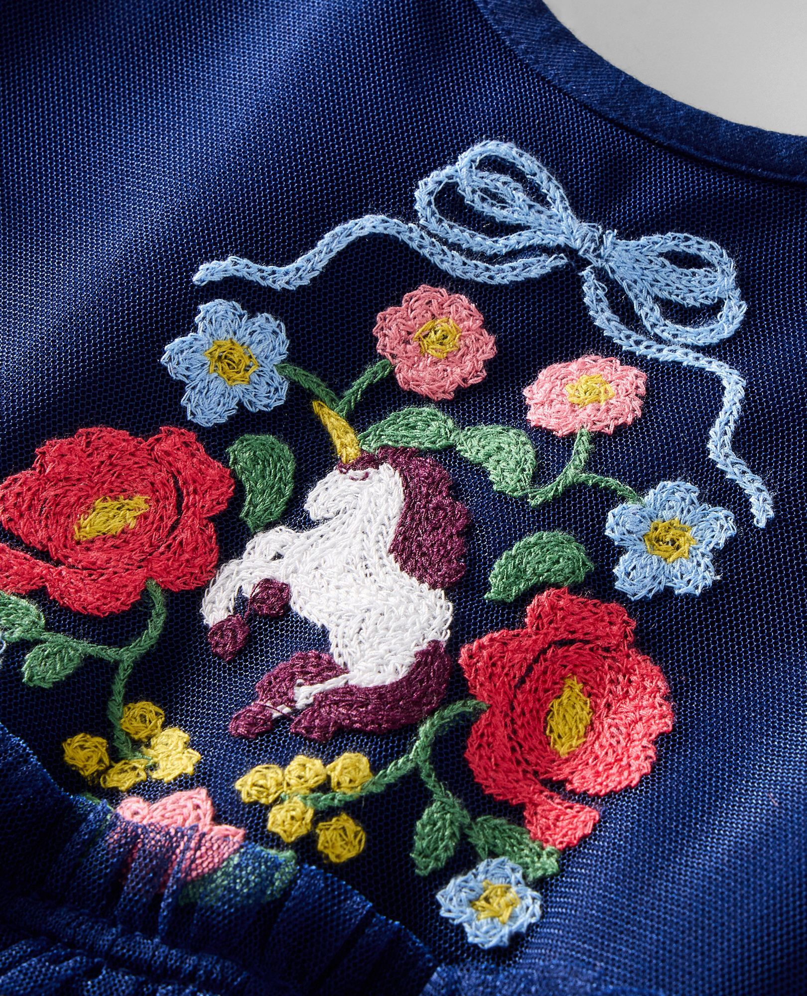 Long Sleeve Tulle Embroidered Dress - Image 2