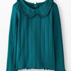 Long Sleeve Pointelle Collared T-Shirt