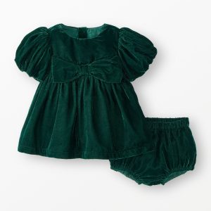 Baby Balloon Sleeve Velvet Dress & Bloomers Set