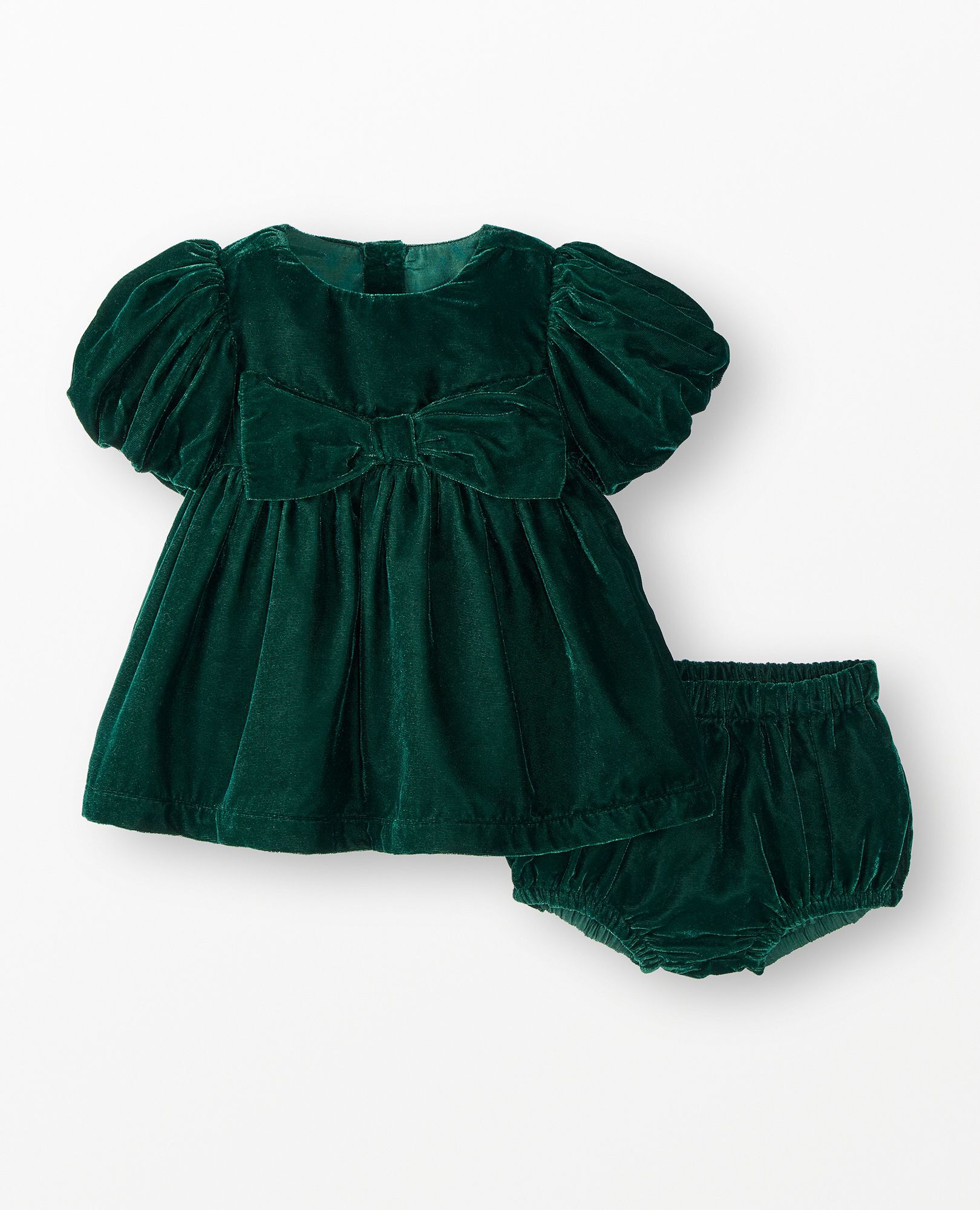 Baby Balloon Sleeve Velvet Dress & Bloomers Set