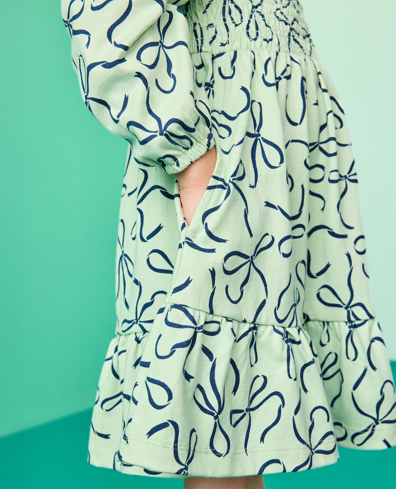 Long Sleeve Smocked Tiered Dress with Pockets - Image 9