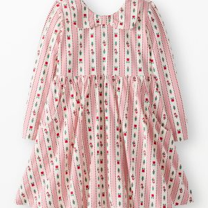 Holiday Long Sleeve Bow Collar Skater Dress with Pockets