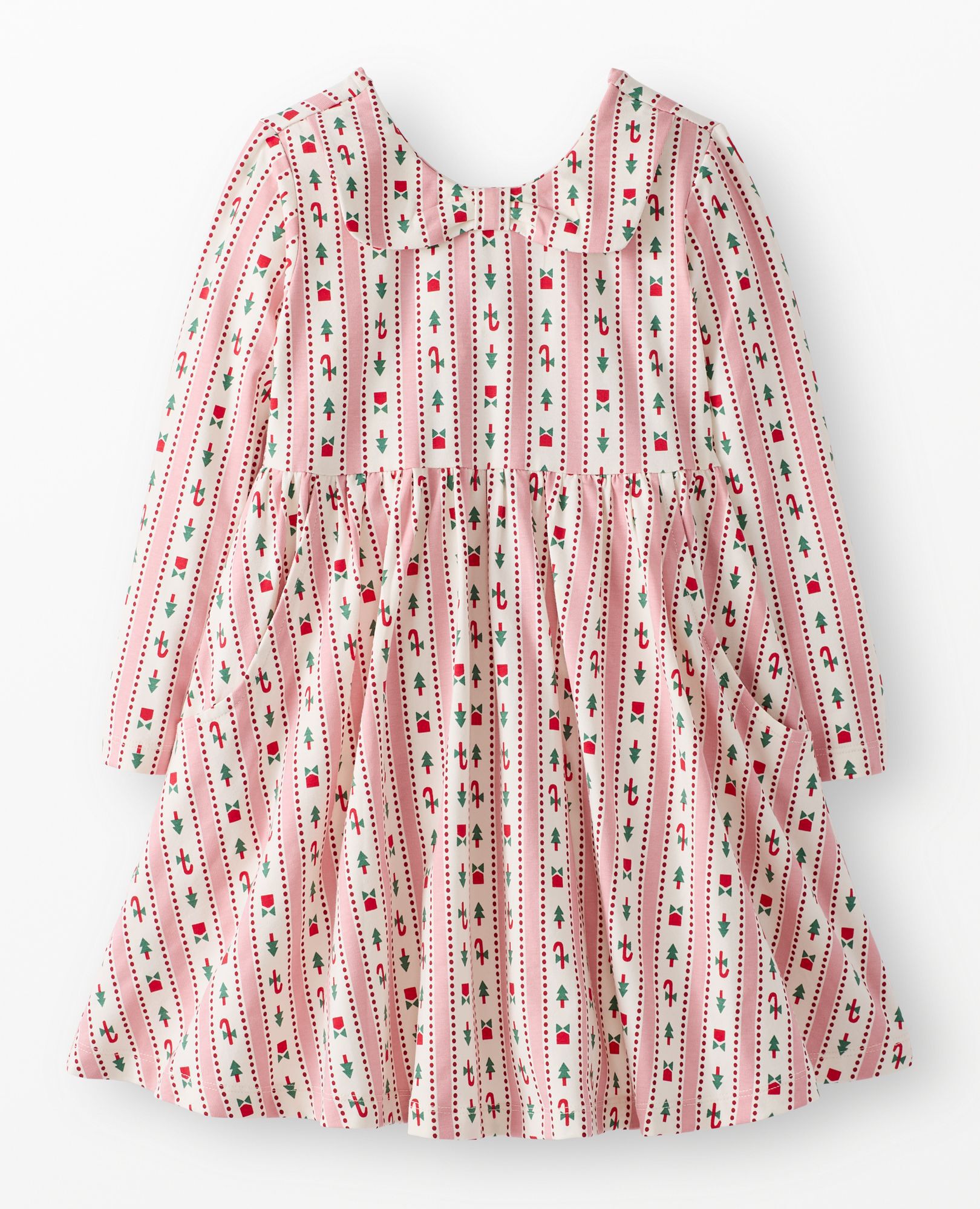 Holiday Long Sleeve Bow Collar Skater Dress with Pockets