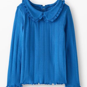 Long Sleeve Pointelle Collared T-Shirt