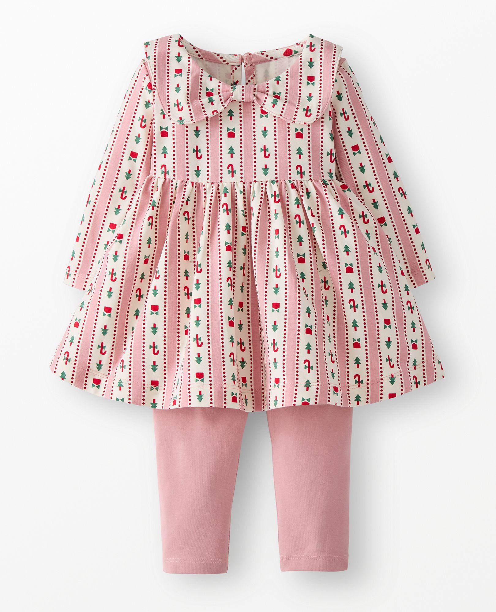 Baby Holiday Long Sleeve Bow Skater Dress & Leggings Set