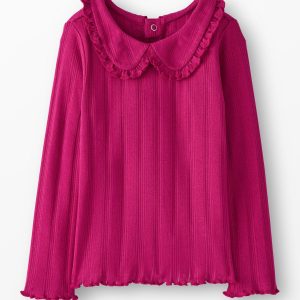 Long Sleeve Pointelle Collared T-Shirt
