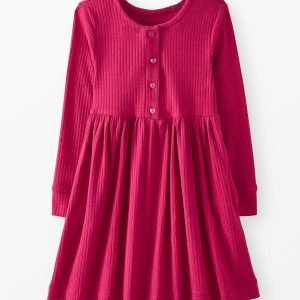 Long Sleeve Heart Button Ribbed Henley Dress