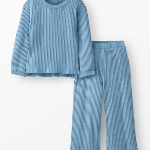 Ribbed Long Sleeve Top & Flare Pants Set