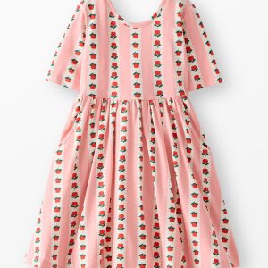 Elbow Sleeve Skater Dress with Pockets