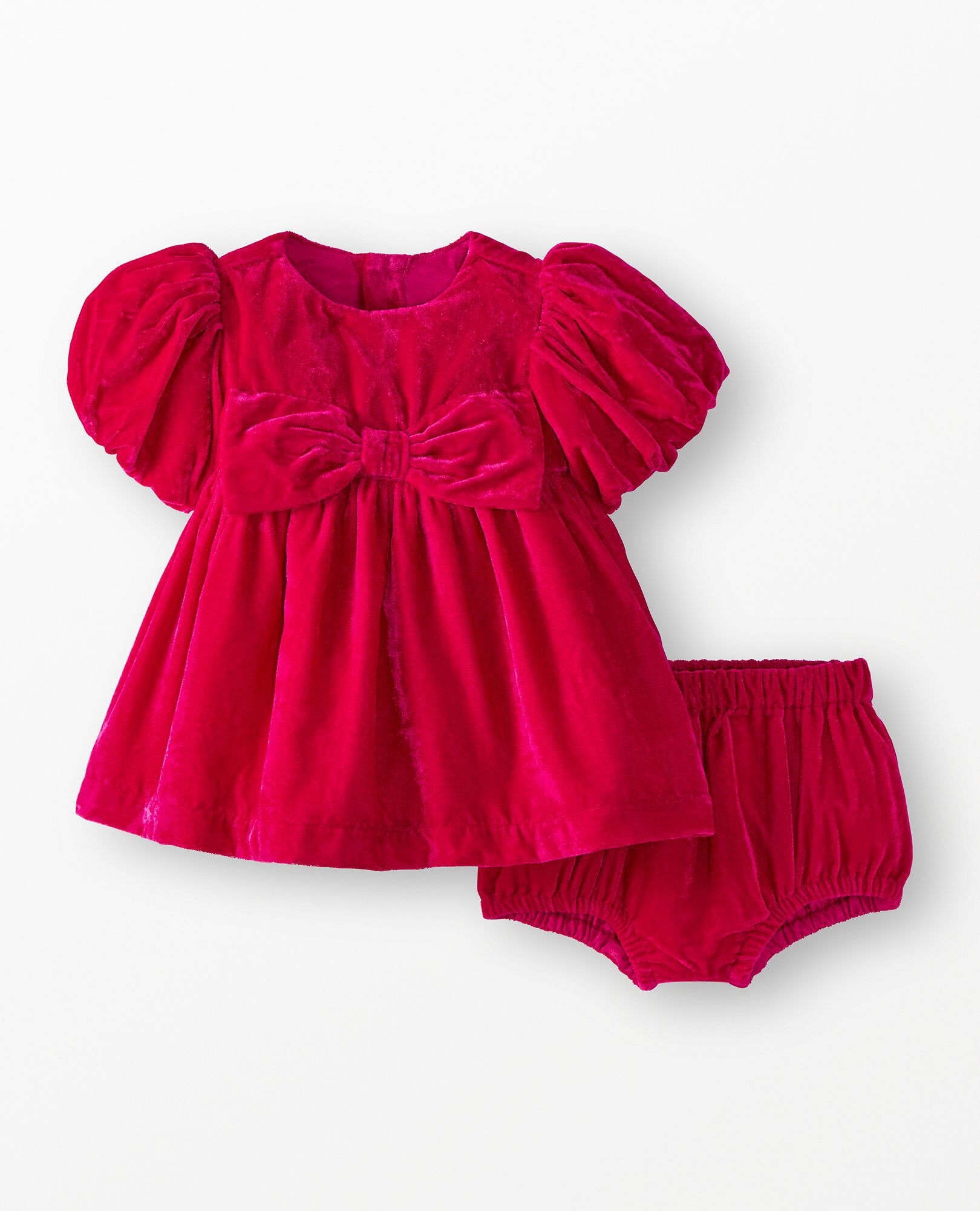 Baby Balloon Sleeve Velvet Dress & Bloomers Set