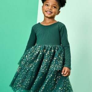 Long Sleeve Tulle Shimmer Dress