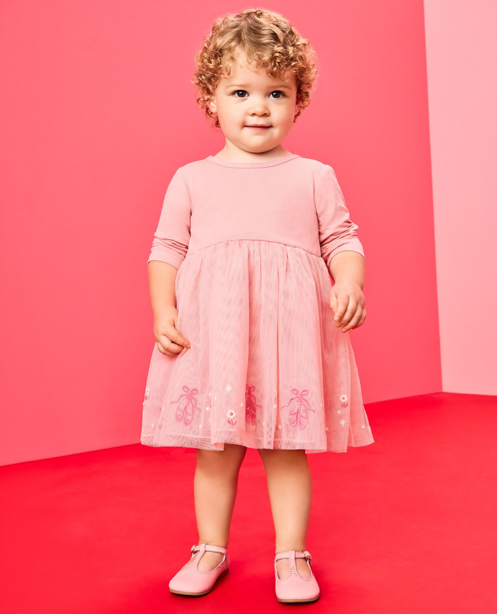 Baby Long Sleeve Tulle Embroidered Dress