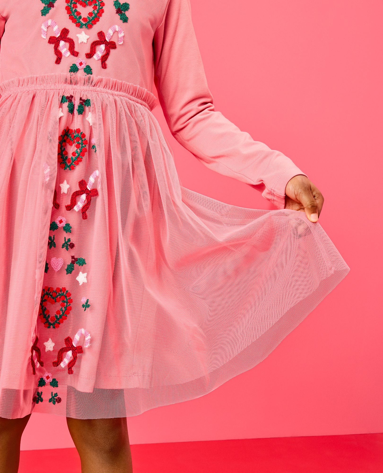 Long Sleeve Tulle Embroidered Dress - Image 13
