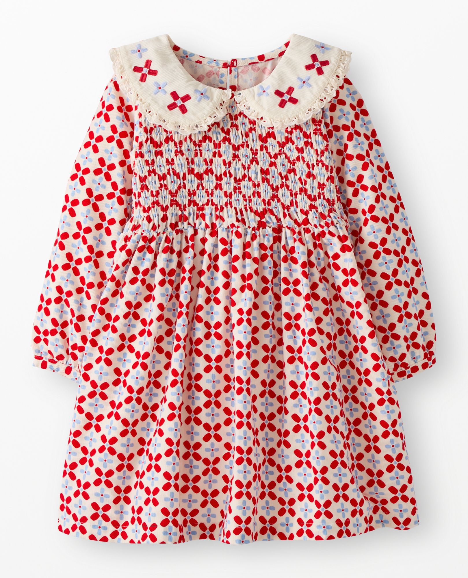 Embroidered Corduroy Dress with Pockets