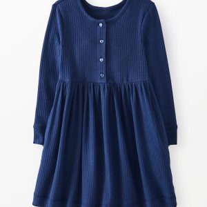 Long Sleeve Heart Button Ribbed Henley Dress