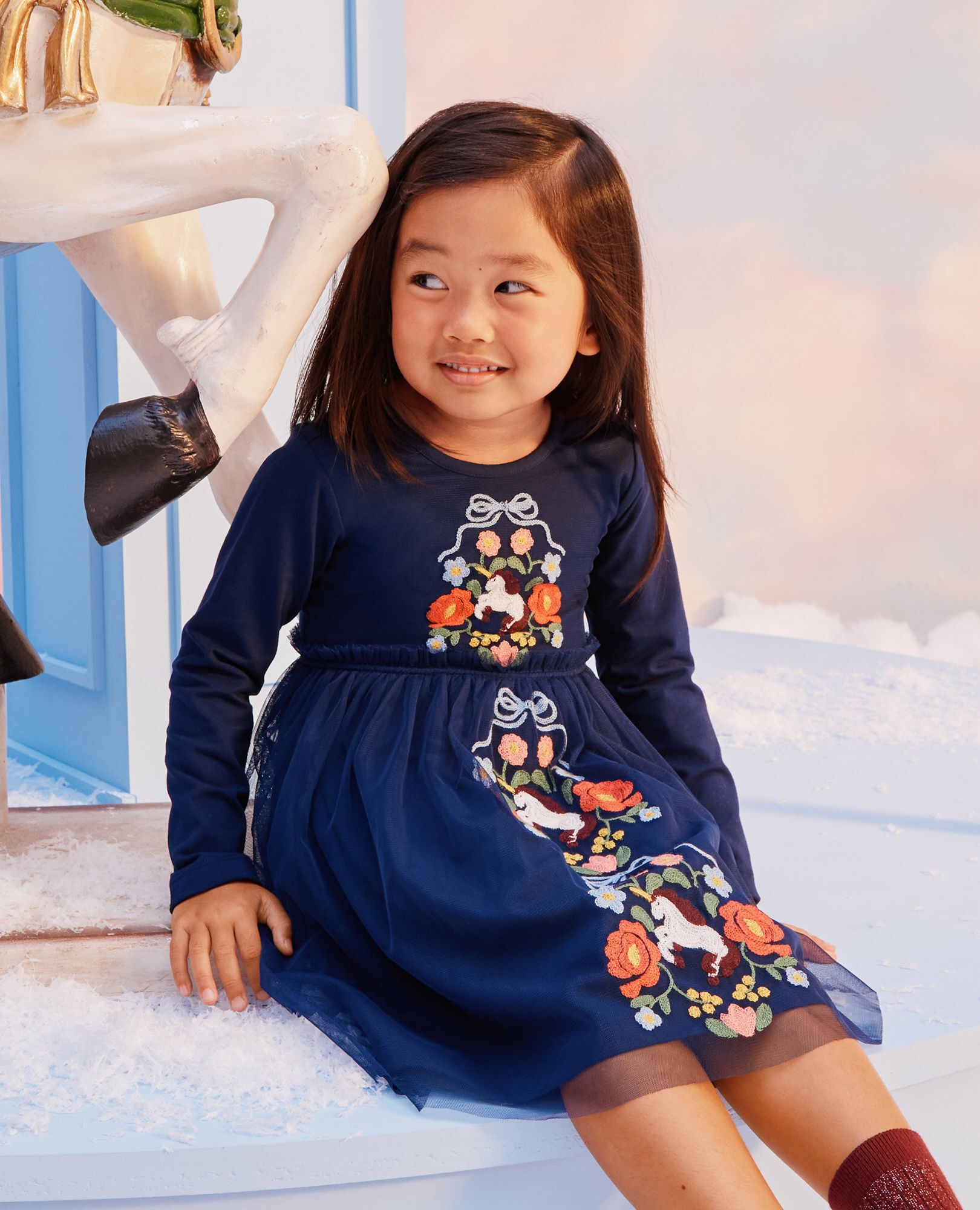 Long Sleeve Tulle Embroidered Dress - Image 5