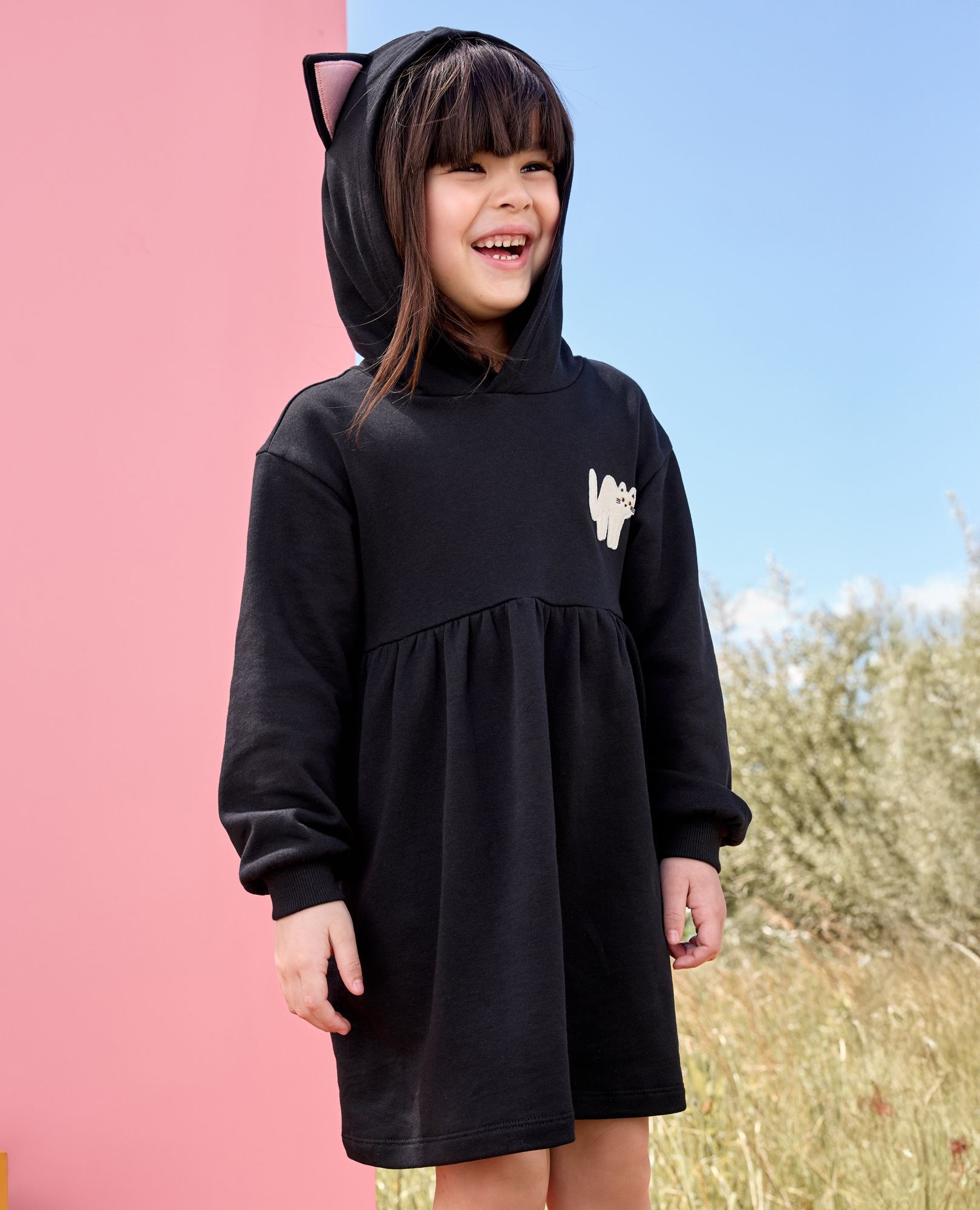 Halloween Long Sleeve French Terry Cat Dress