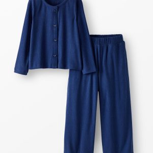 Heart Button Cardigan & Wide Leg Pants Set