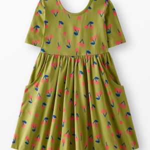 Elbow Sleeve Skater Dress with Pockets