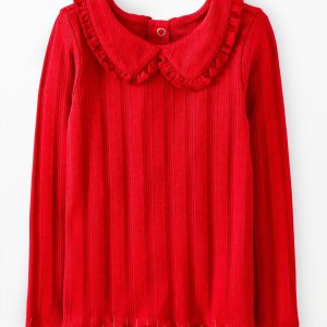Long Sleeve Pointelle Collared T-Shirt
