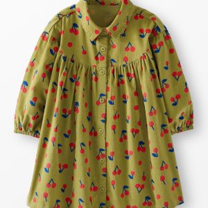 Corduroy Button-Front Dress with Pockets