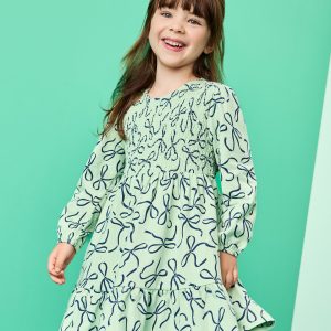 Long Sleeve Smocked Tiered Dress with Pockets
