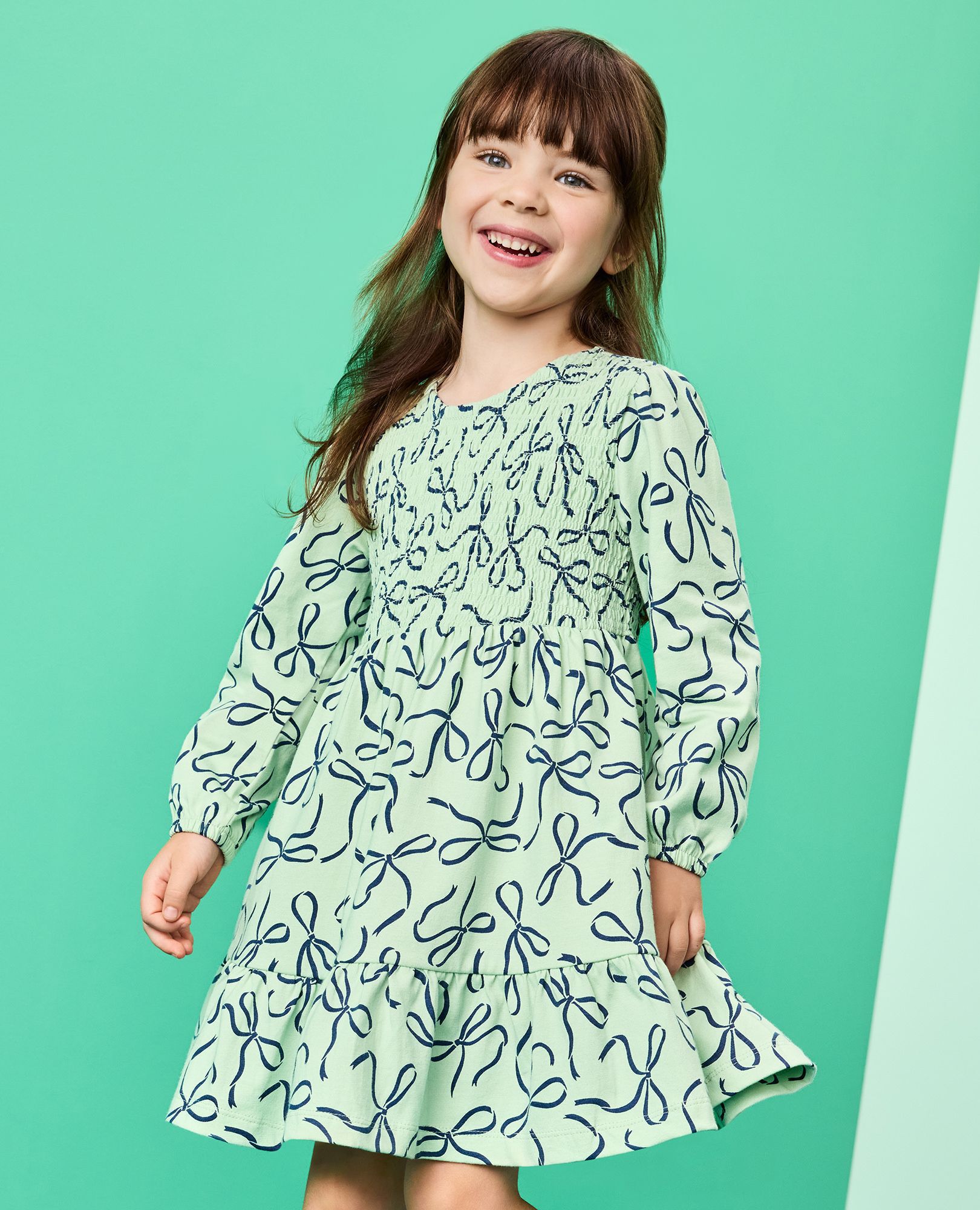 Long Sleeve Smocked Tiered Dress with Pockets