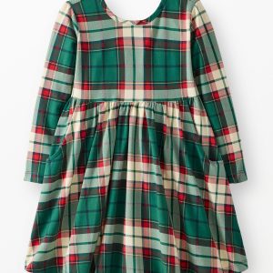Long Sleeve Plaid Skater Dress with Pockets