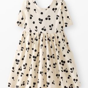 Elbow Sleeve Skater Dress with Pockets