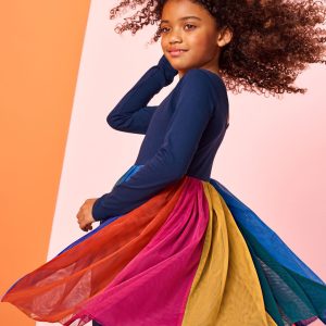 Long Sleeve Tulle Rainbow Dress