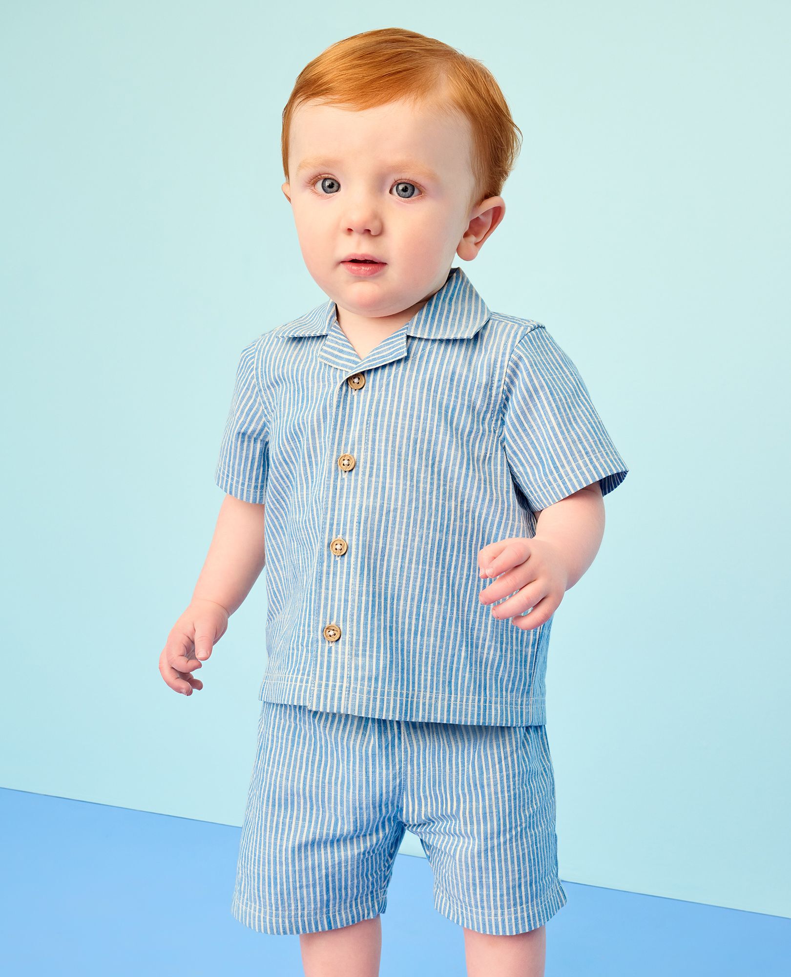 Baby Poplin Button Up Shirt & Shorts Set